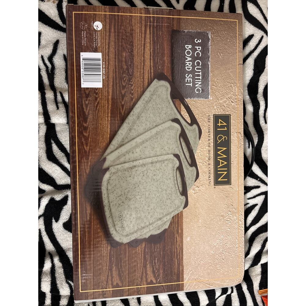 3 Piece Cutting Board Set. New In Box. Gray And Black Handle By 41 & Main.